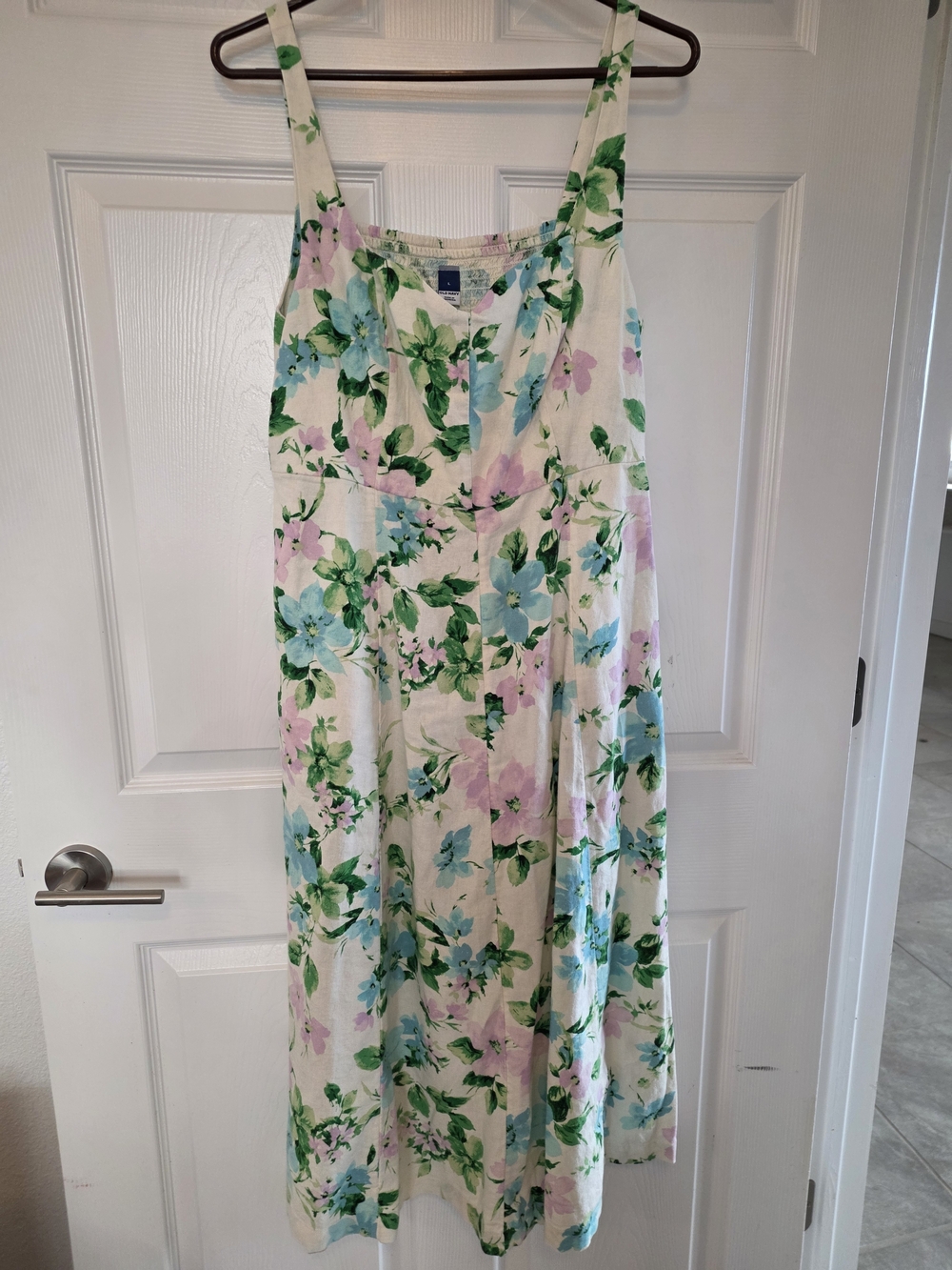 Old Navy Cream Maxi Sundress with Green, Blue & Pink Floral Print